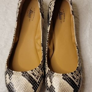G.H. Bass & Co. Snake Print Flats in Black and Cream